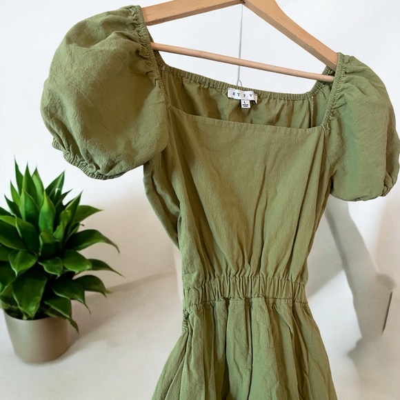 HYFVE Olive Green Square Neck Puff Sleeve Maxi Dress - Picture 5 of 8